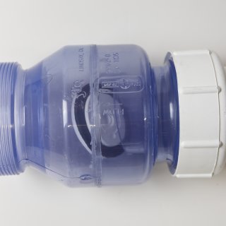 Rückschlagventil Air-Aqua federlos transparent PVC Ø 50 mm o. Ø 63 mm mit Kappe und Kupplung