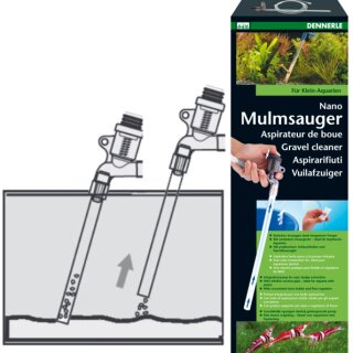 DENNERLE Gravel Cleaner Nano - Nano Mulmsauger für Aquariengröße 10 bis 40 L - Bodengrund Reinigung Absaugung Pumpe Druchflussbegrenzer Schlauchhalter