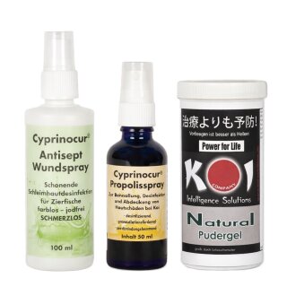 Cyprinocur® Wundheilset Wundbehandlung Set - Koi Zierfische / Antisept - Pudergel - Propolis
